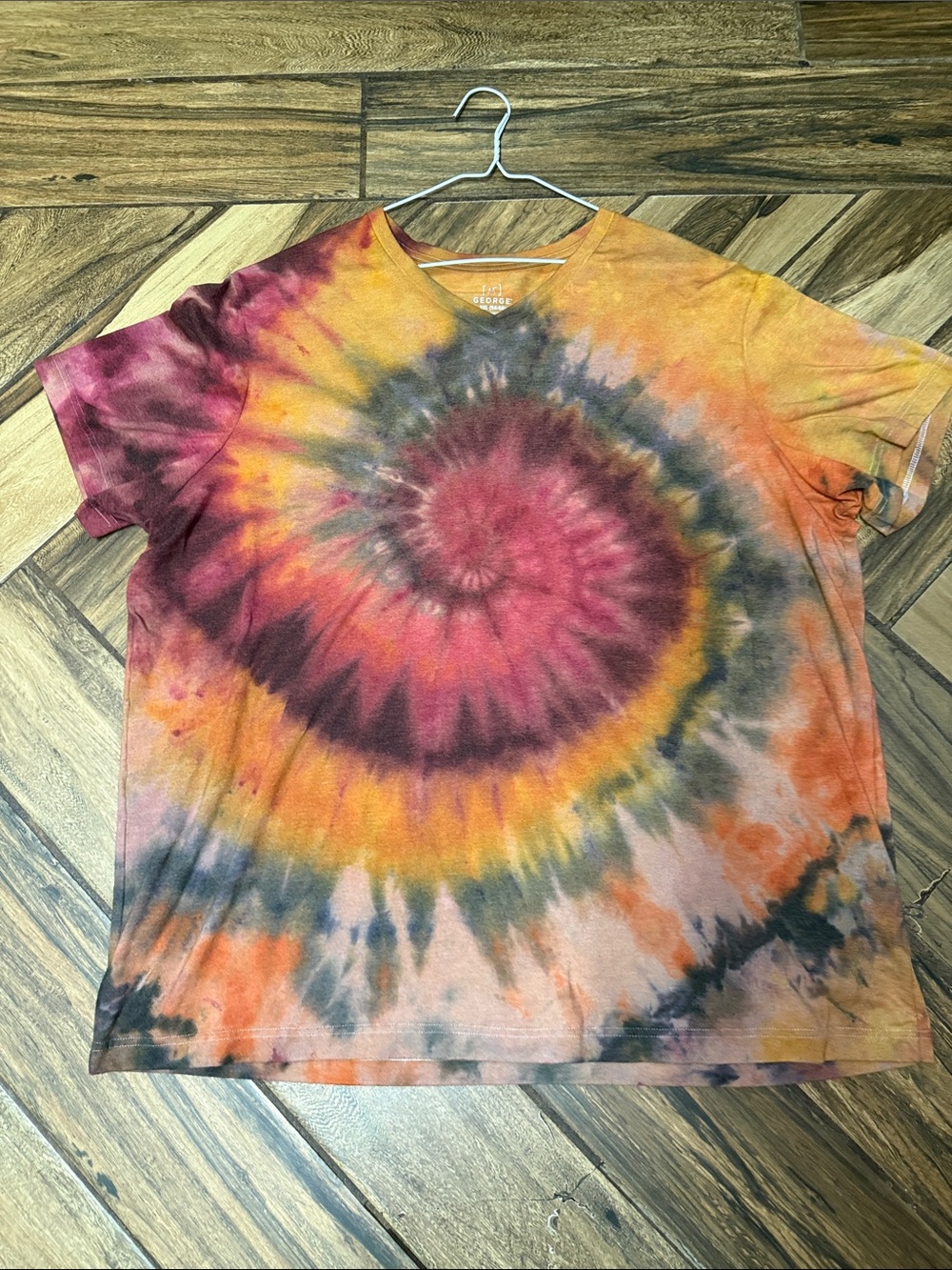George Tie-Dye V-Neck Tee in Red, Orange, Yellow and Green
